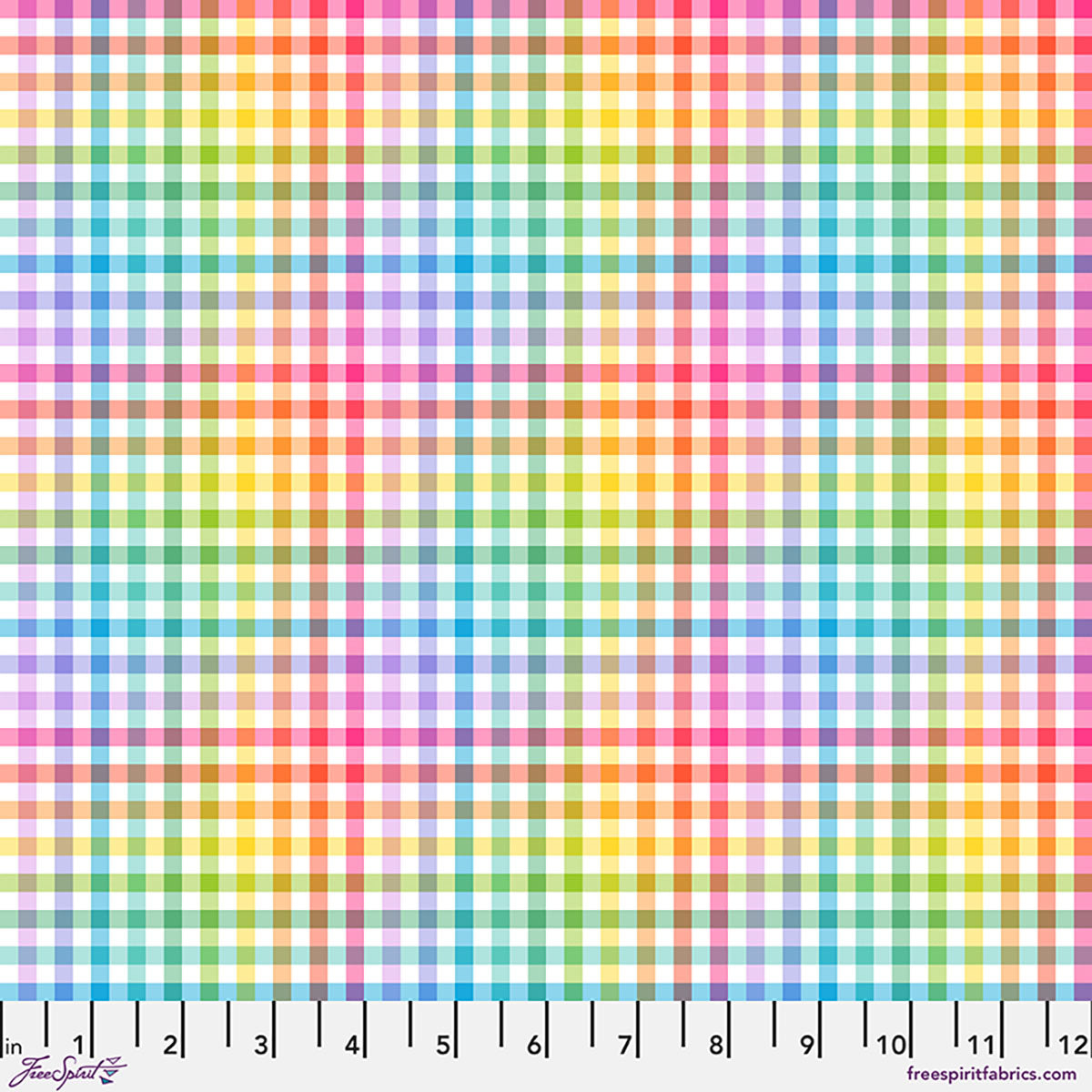 Fabric FreeSpirit White Rainbow Gingham Love Under the Stars by the Quarter Yard PWKT060.XWHITE