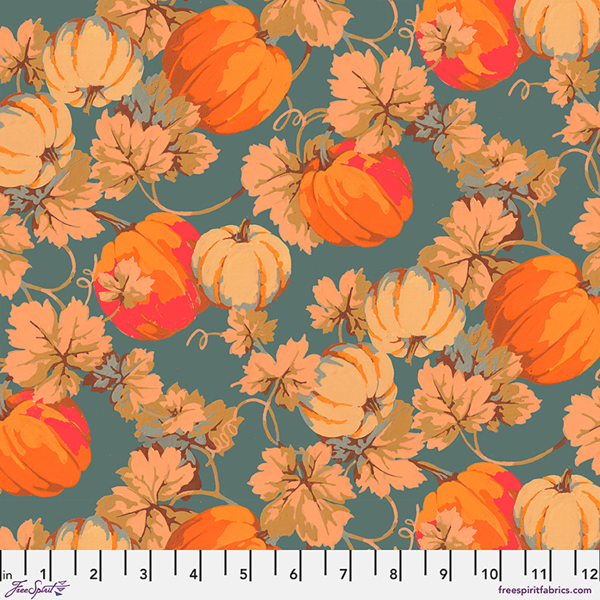 Fabric FreeSpirit Gold Pumpkins Golden Harvest by the Quarter Yard PWMN082.GOLD