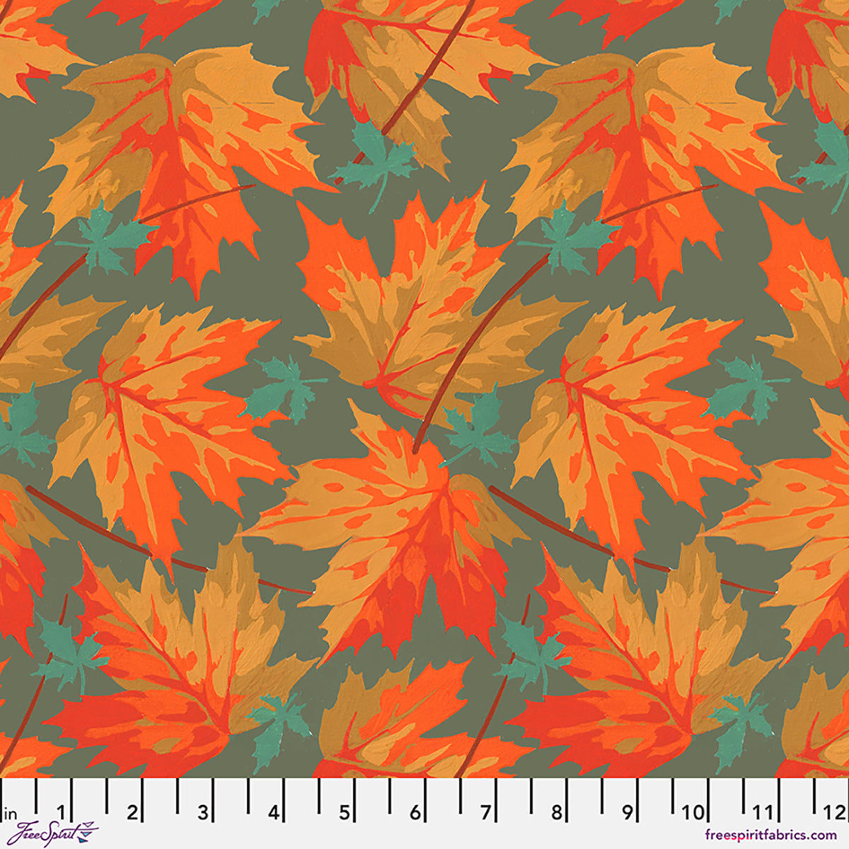 Fabric FreeSpirit Sage Maple Golden Harvest by the Quarter Yard PWMN083.SAGE