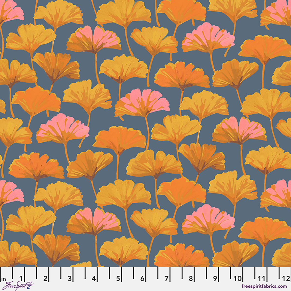 Fabric FreeSpirit Slate Ginkgo Golden Harvest by the Quarter Yard PWMN085.SLATE