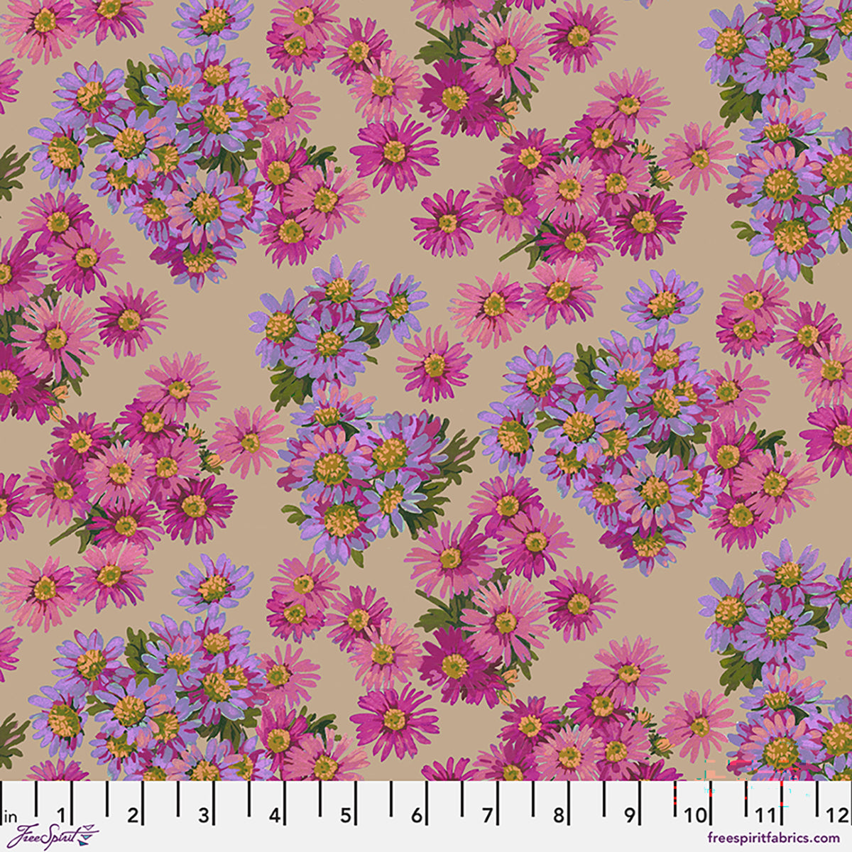 Fabric FreeSpirit Fuchsia Asters Golden Harvest by the Quarter Yard PWMN091.FUCHSIA