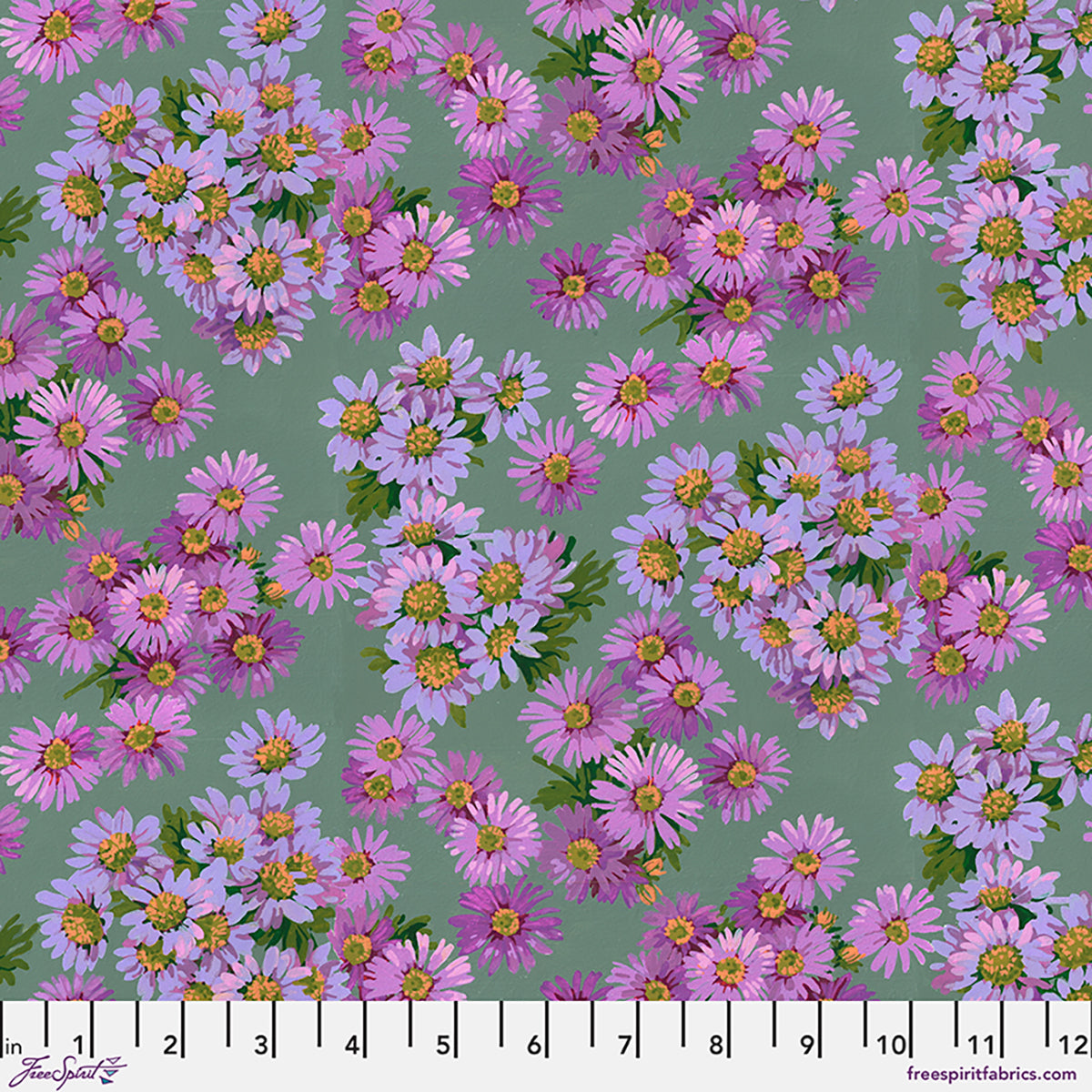 Fabric FreeSpirit Purple Asters Golden Harvest by the Quarter Yard PWMN091.PURPLE