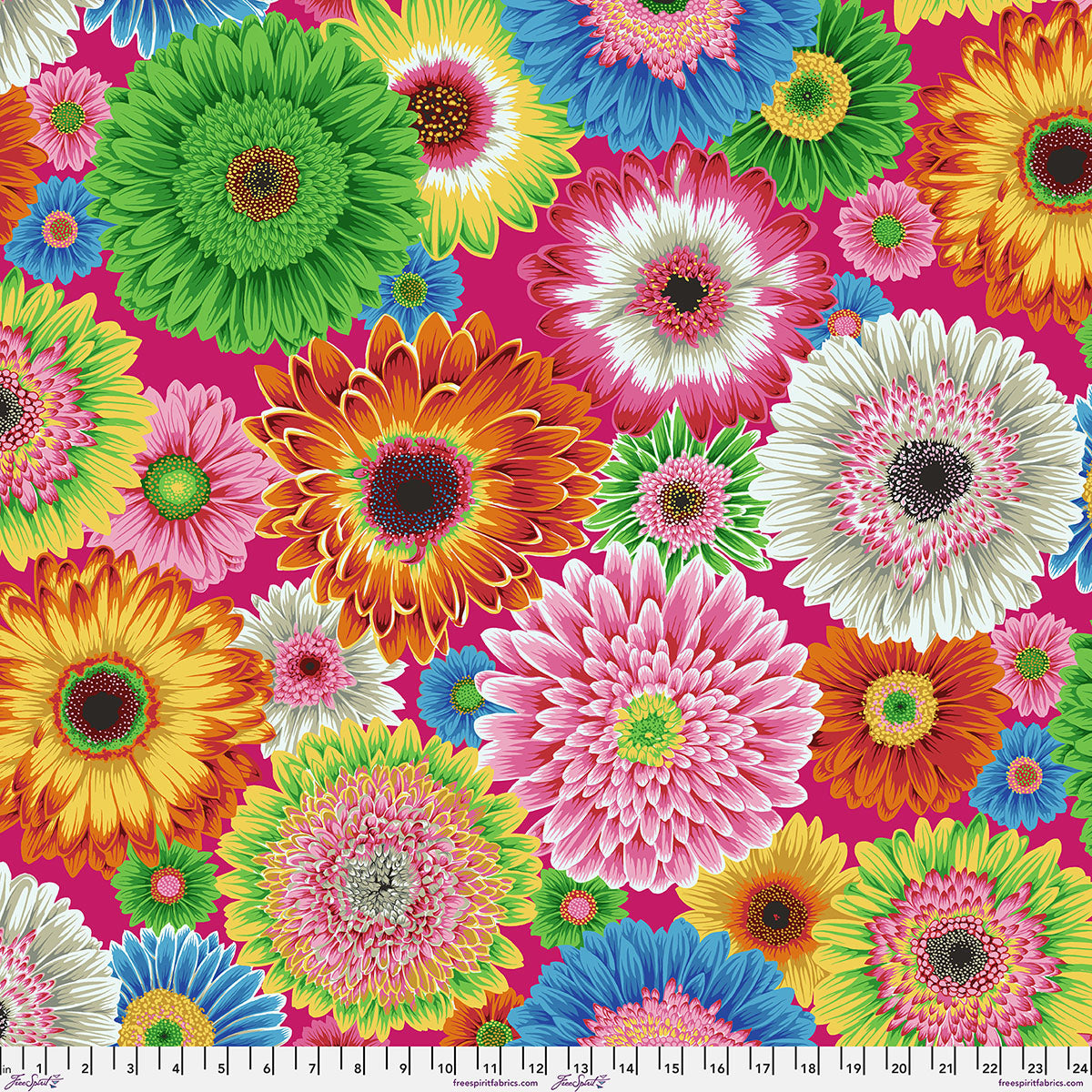 Fabric FreeSpirit Bright Gerbera Daisies Kaffe Fassett Collective August 2026 by the Quarter Yard PWPJ139.BRIGHT