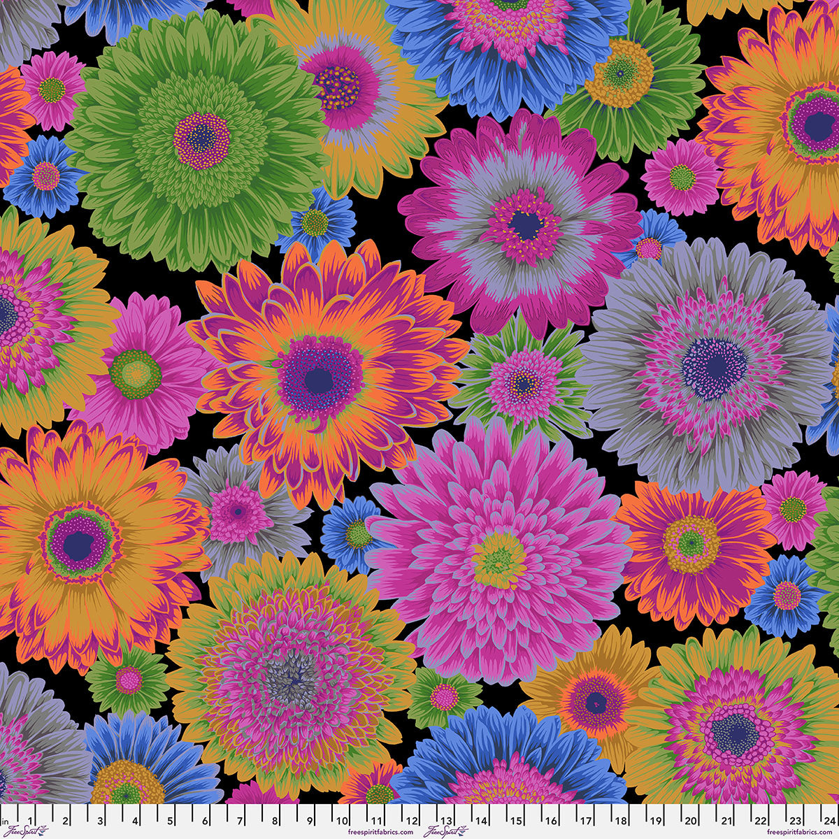 Fabric FreeSpirit Dark Gerbera Daisies Kaffe Fassett Collective August 2026 by the Quarter Yard PWPJ139.DARK