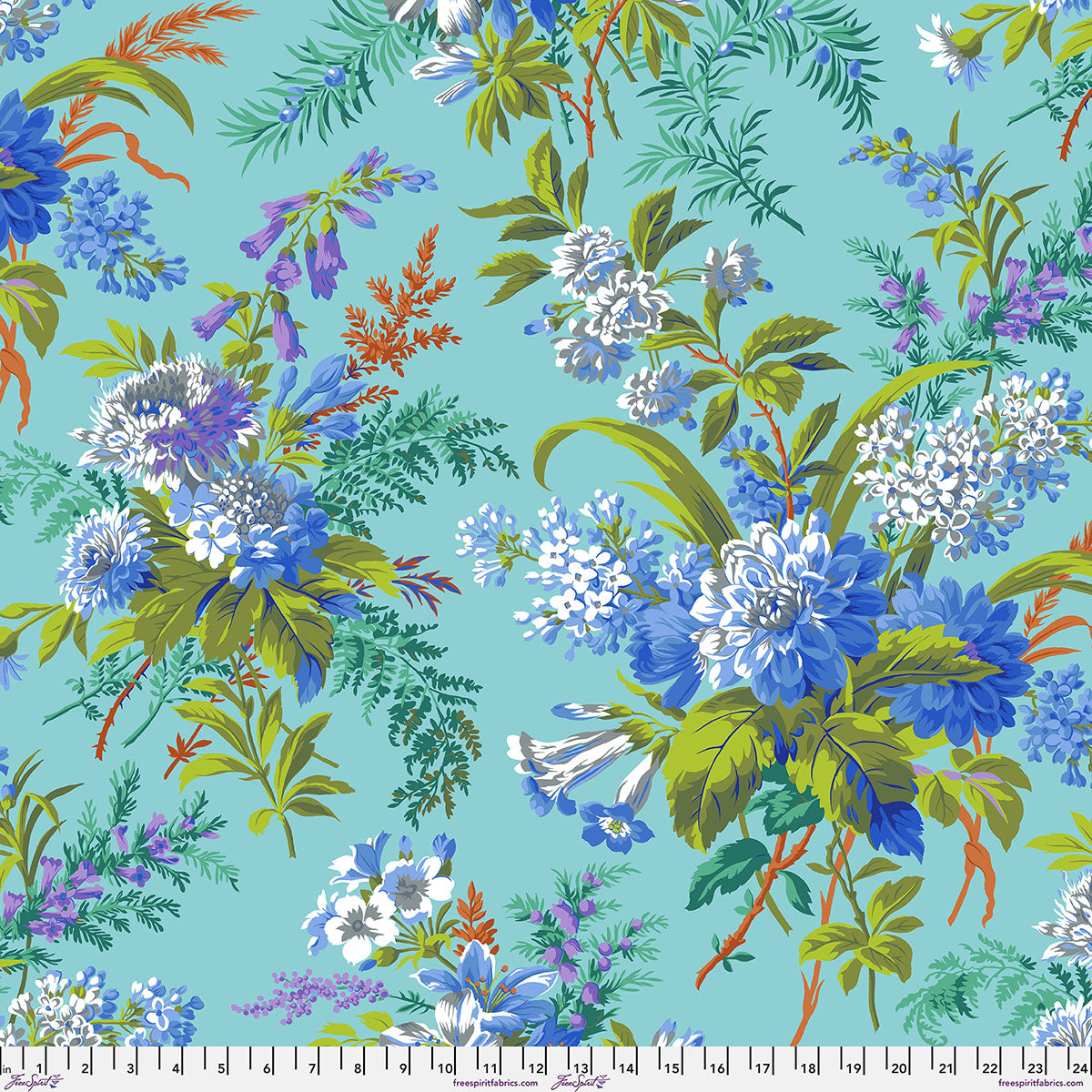 Fabric FreeSpirit Blue Jardin Kaffe Fassett Collective August 2026 by the Quarter Yard PWPJ141.BLUE