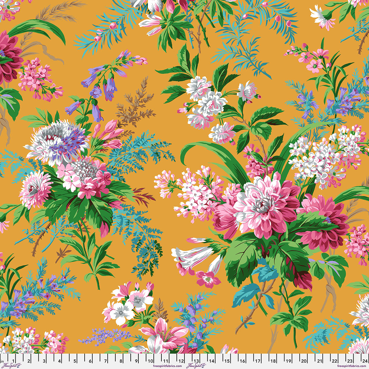 Fabric FreeSpirit Gold Jardin Kaffe Fassett Collective August 2026 by the Quarter Yard PWPJ141.GOLD