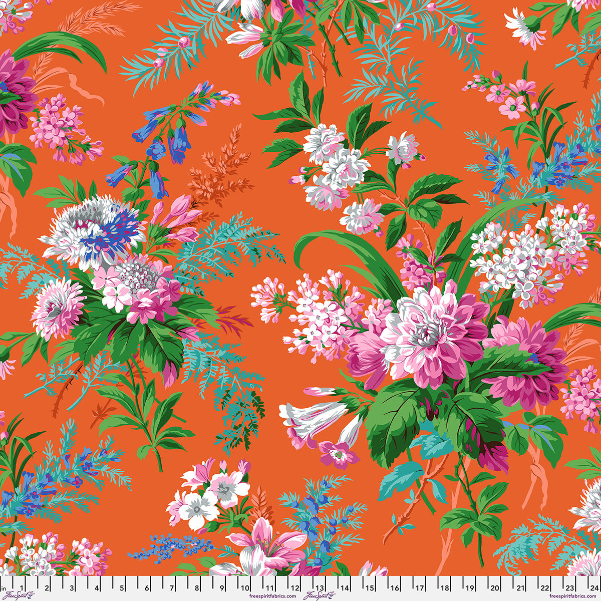 Fabric FreeSpirit Orange Jardin Kaffe Fassett Collective August 2026 by the Quarter Yard PWPJ141.ORANGE