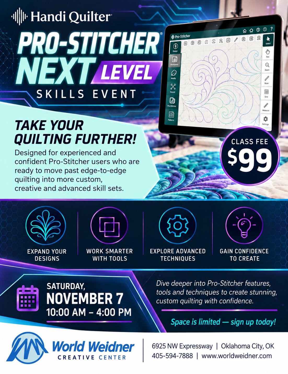Handi Quilter Pro-Stitcher Next Level Skills Event 11/7