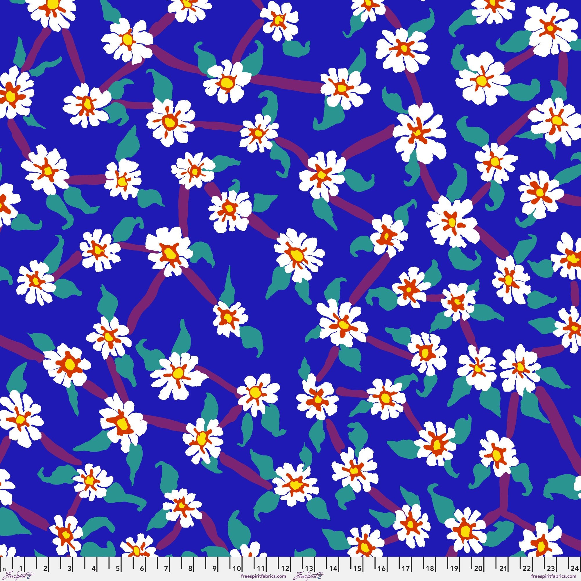Fabric FreeSpirit Blue Mayflower Kaffe Fassett Collective August 2026 108" Wide Back by the Quarter Yard QBBM007.BLUE