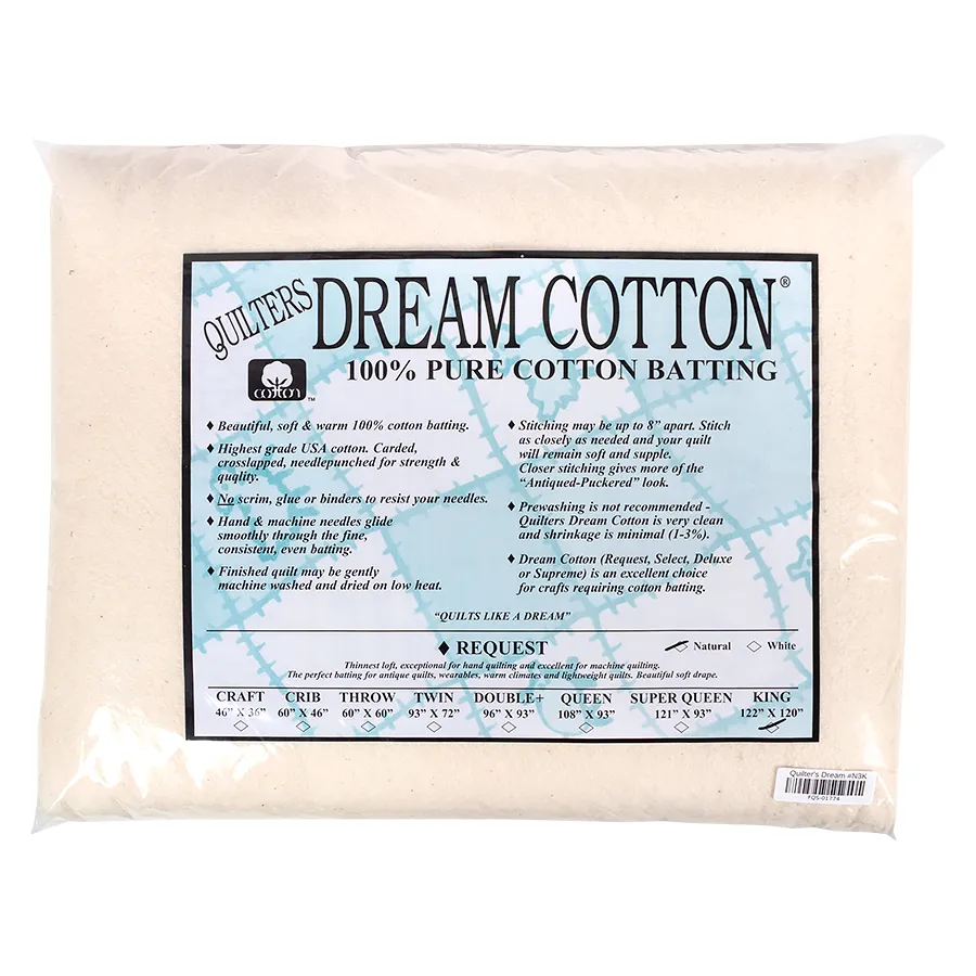 Quilter's Dream Batting Natural Dream Cotton Request Thin Loft Batting King Size N3K for Sale at World Weidner