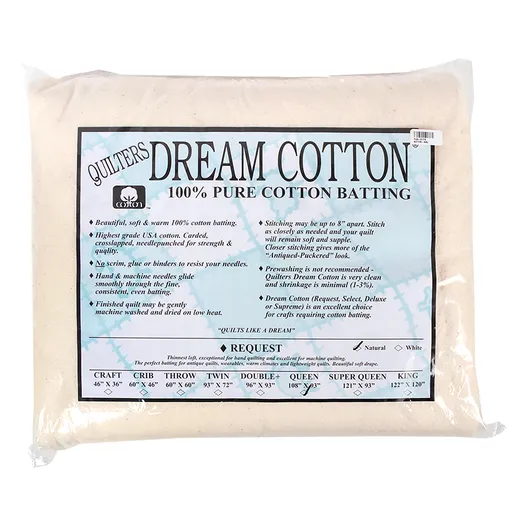 Quilter's Dream Batting Natural Dream Cotton Request Thin Loft Batting Queen Size N3Q for Sale at World Weidner