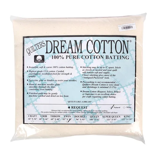 Quilter's Dream Batting Natural Dream Cotton Request Thin Loft Batting Twin Size N3TN for Sale at World Weidner