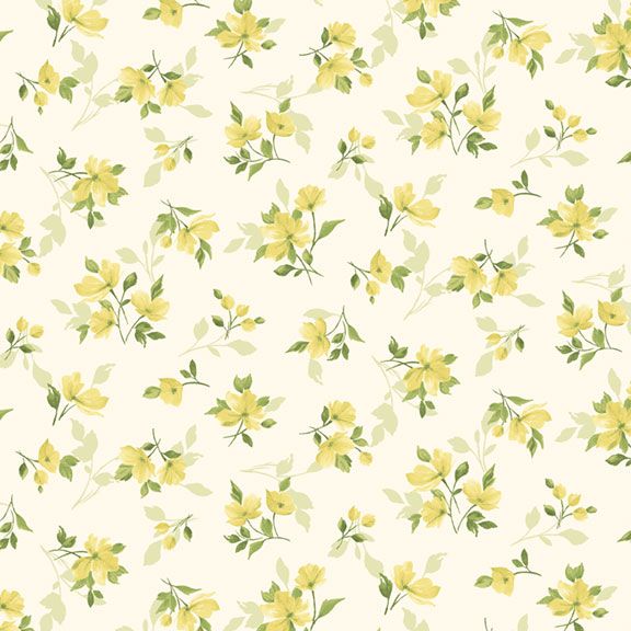 Fabric Marcus Yellow Tossed Floral Buttercup & Blues by the Quarter Yard R022035D-YELLOW