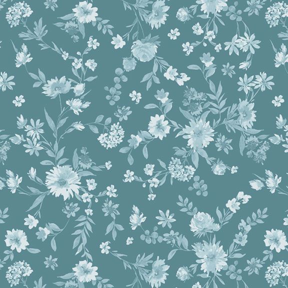 Fabric Marcus Blue Viney Floral Buttercup & Blues by the Quarter Yard R022036D-BLUE