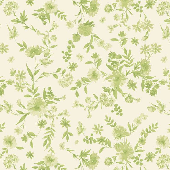 Fabric Marcus Lime Viney Floral Buttercup & Blues by the Quarter Yard R022036D-LIME