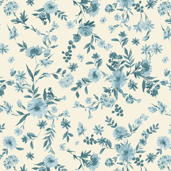Fabric Marcus Sky Viney Floral Buttercup & Blues by the Quarter Yard R022036D-SKY