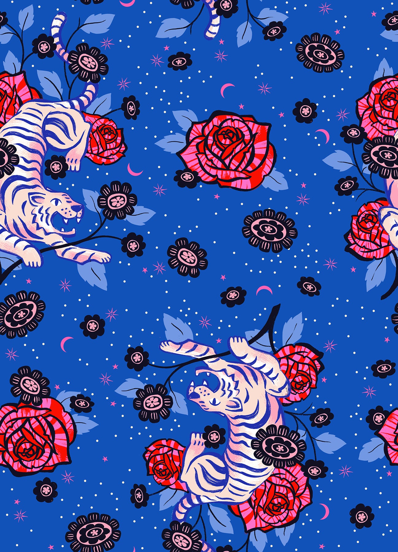 Fabric Ruby Star Society Blue Ribbon Tiger Rose Ink Shop by the Quarter Yard RS2143-12
