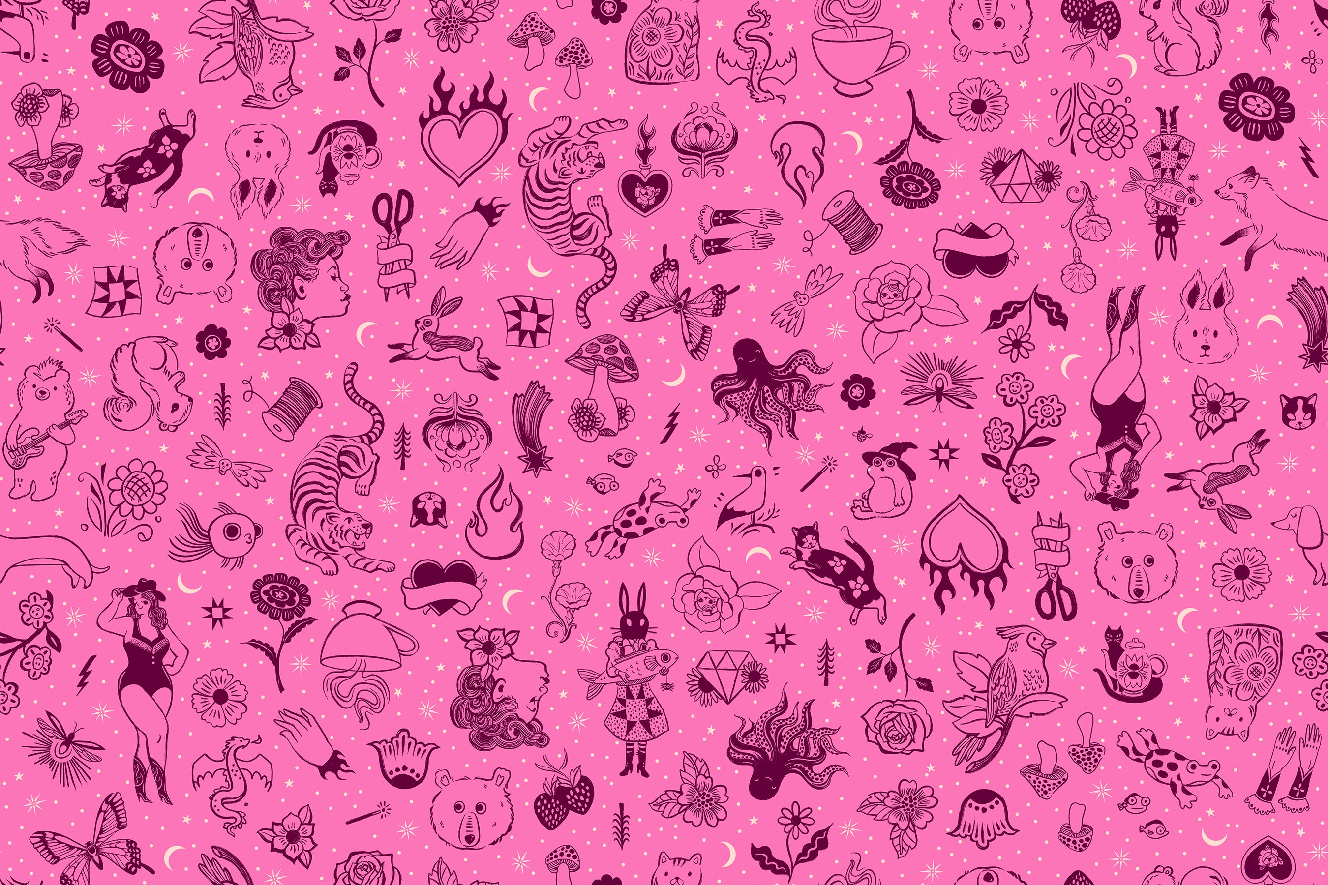 Fabric Ruby Star Society Lipstick Tattoo Flash Ink Shop by the Quarter Yard RS2145-12