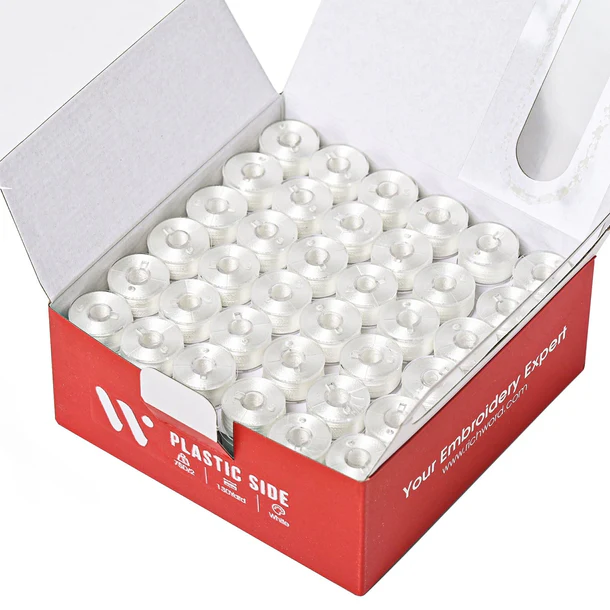 Richword Prewound White Polyester Embroidery Bobbins 144ct Style A/Class 15 60wt WB0101A02W