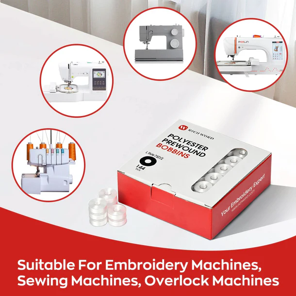 Richword Prewound White Polyester Embroidery Bobbins 144ct Style A/Class 15 60wt WB0101A02W