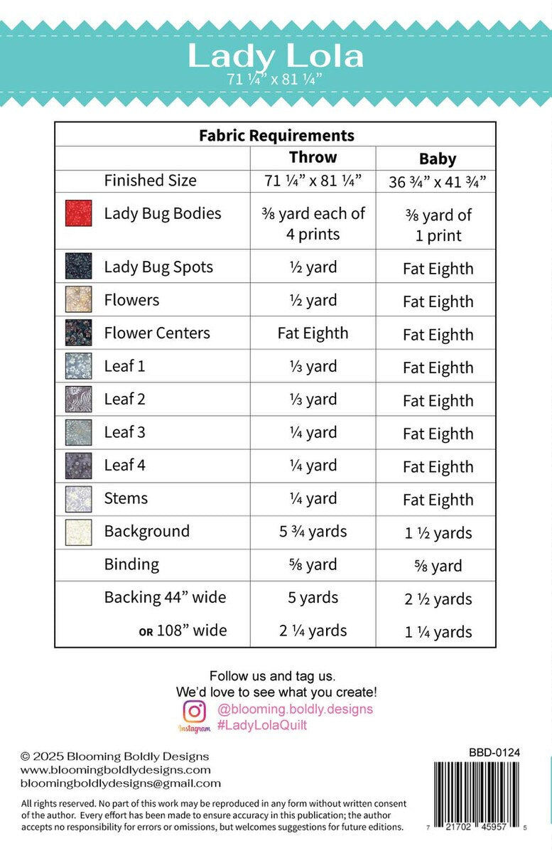 Riley Blake Blooming Boldly Designs Lady Lola Quilt Pattern P006-LADYLOLA