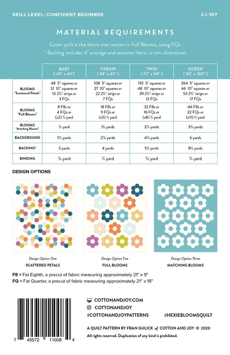 Riley Blake Designs Fran Gulick Hexie Blooms Quilt Pattern P173-HEXIEBLOOMS