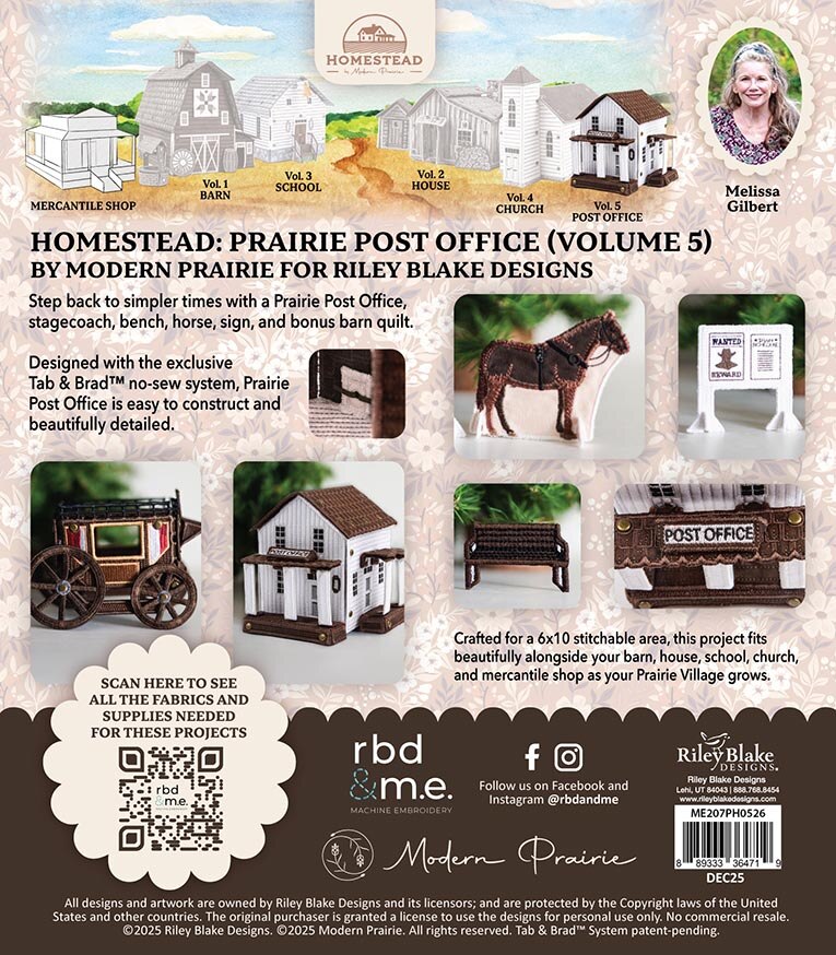 Riley Blake Designs Homestead Prairie Post Office 3D Machine Embroidery Kit ME207PH0526