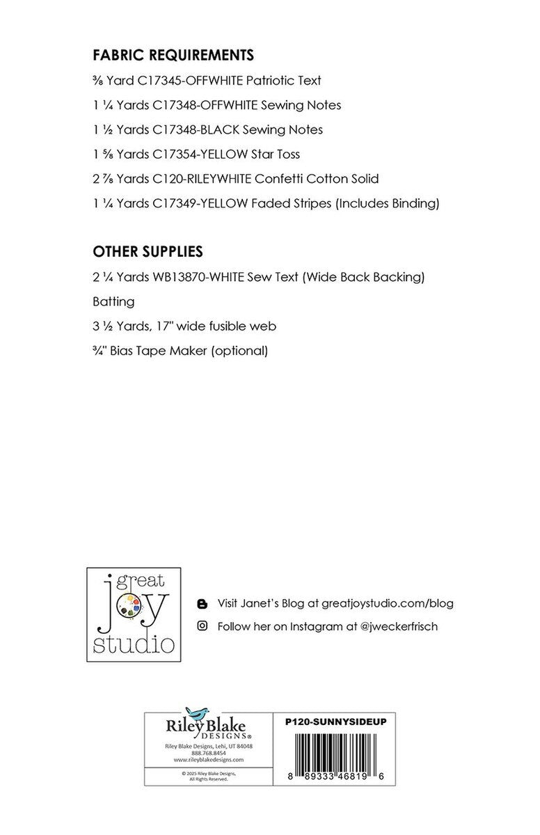 Riley Blake Designs J. Wecker Frisch Sunny Side Up Quilt Pattern P120-SUNNYSIDEUP