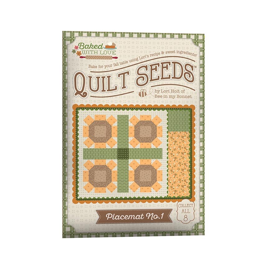 Quilt Seeds placemat packaging with quilt design and text on a white background