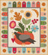 Quilt with a bird, flowers, and colorful geometric border