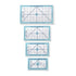 Four light blue quilting rulers with white grids and black measurement markings, arranged vertically on a white background.