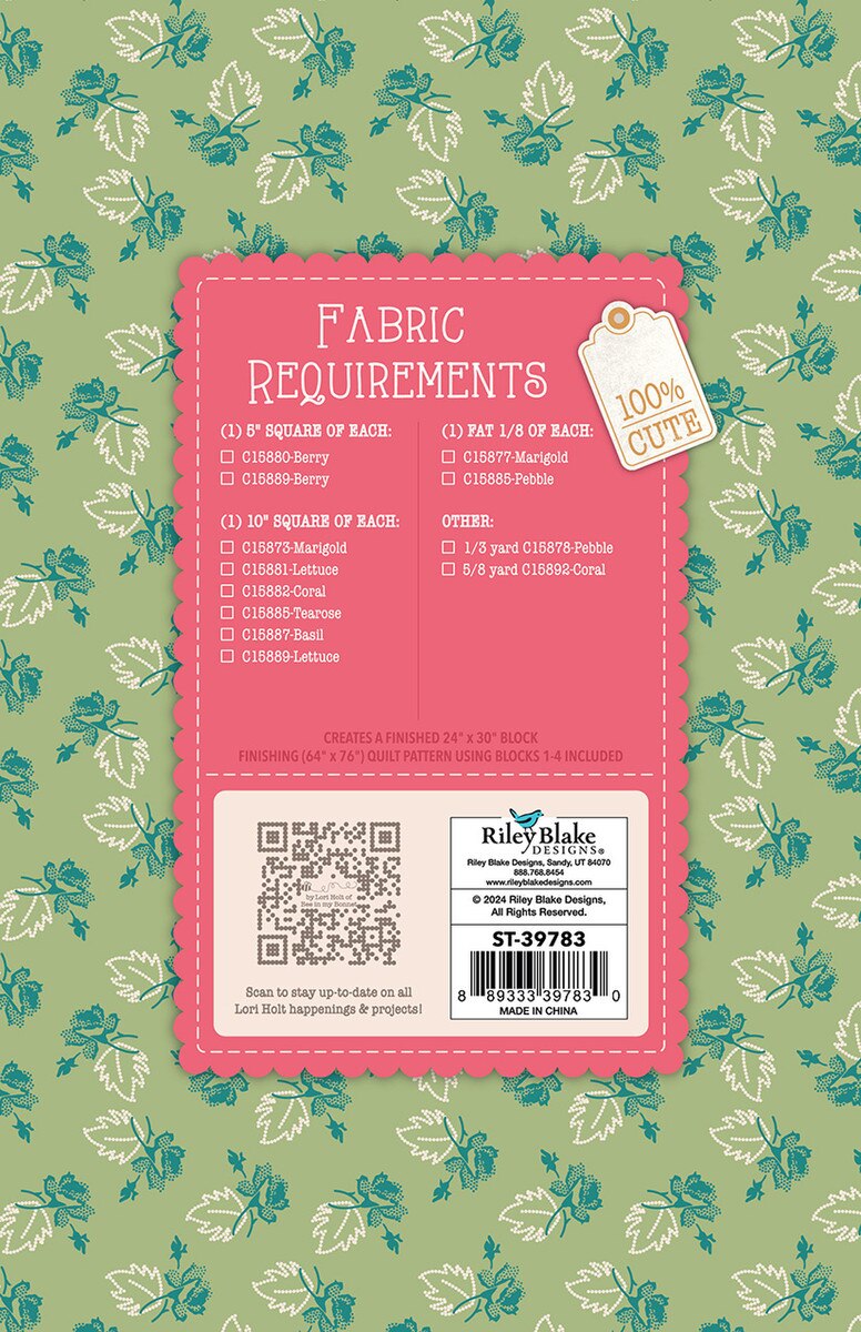 Riley Blake Designs Lori Holt Flower Basket 4 Piece & Plenty Quilt Seeds Block Pattern ST-39783