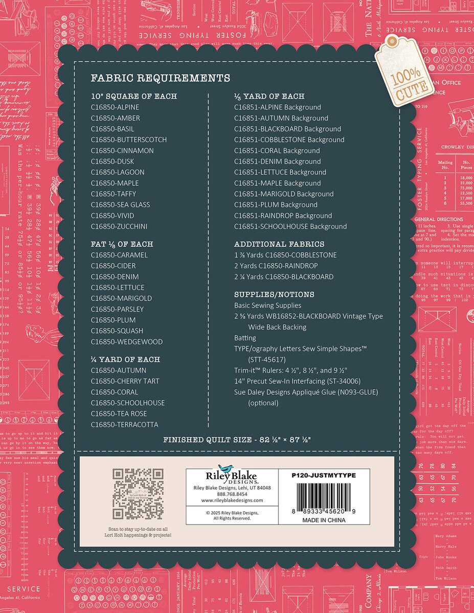 Riley Blake Designs Lori Holt Just My Type Quilt Pattern P120-JUSTMYTYPE