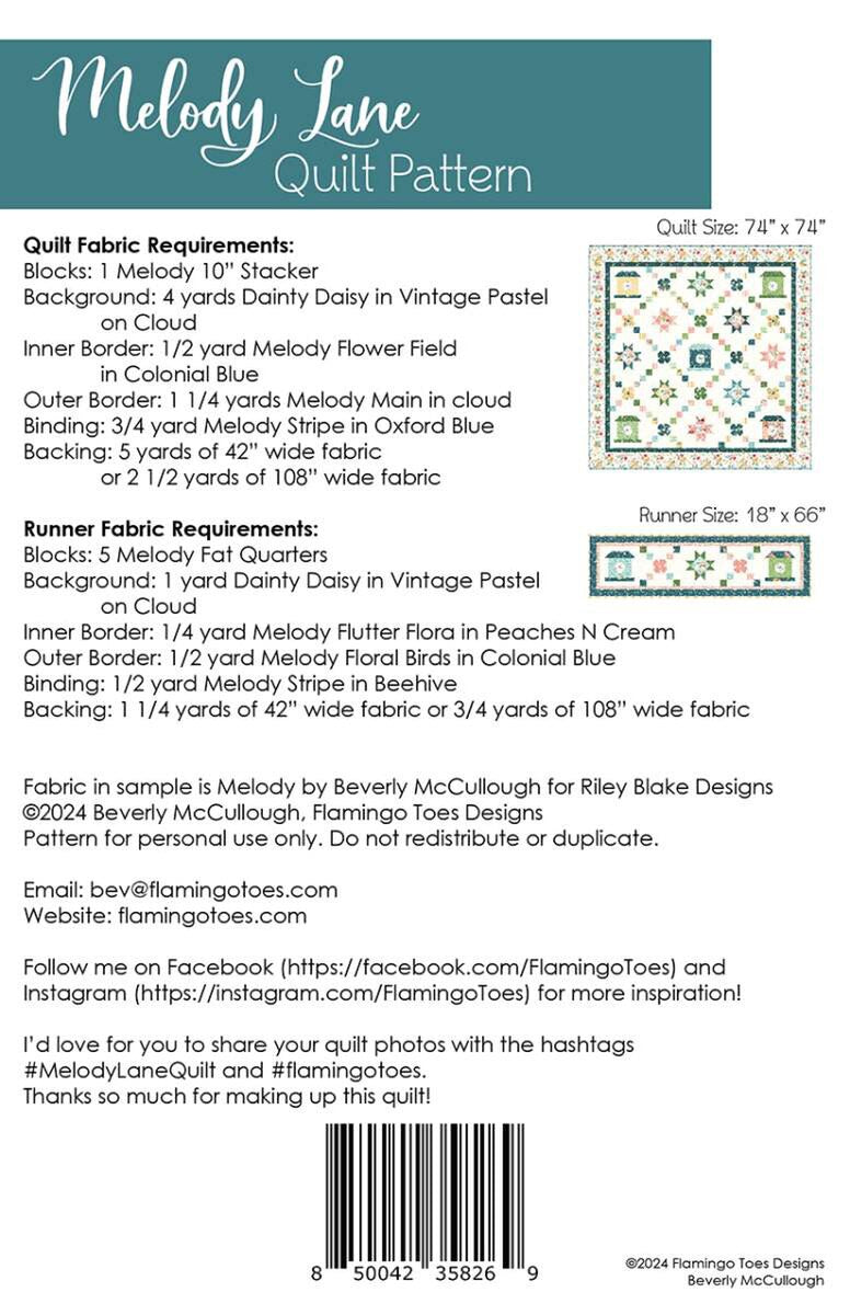 Riley Blake Designs Melody Lane Quilt and Runner Pattern P138-MELODYLANE