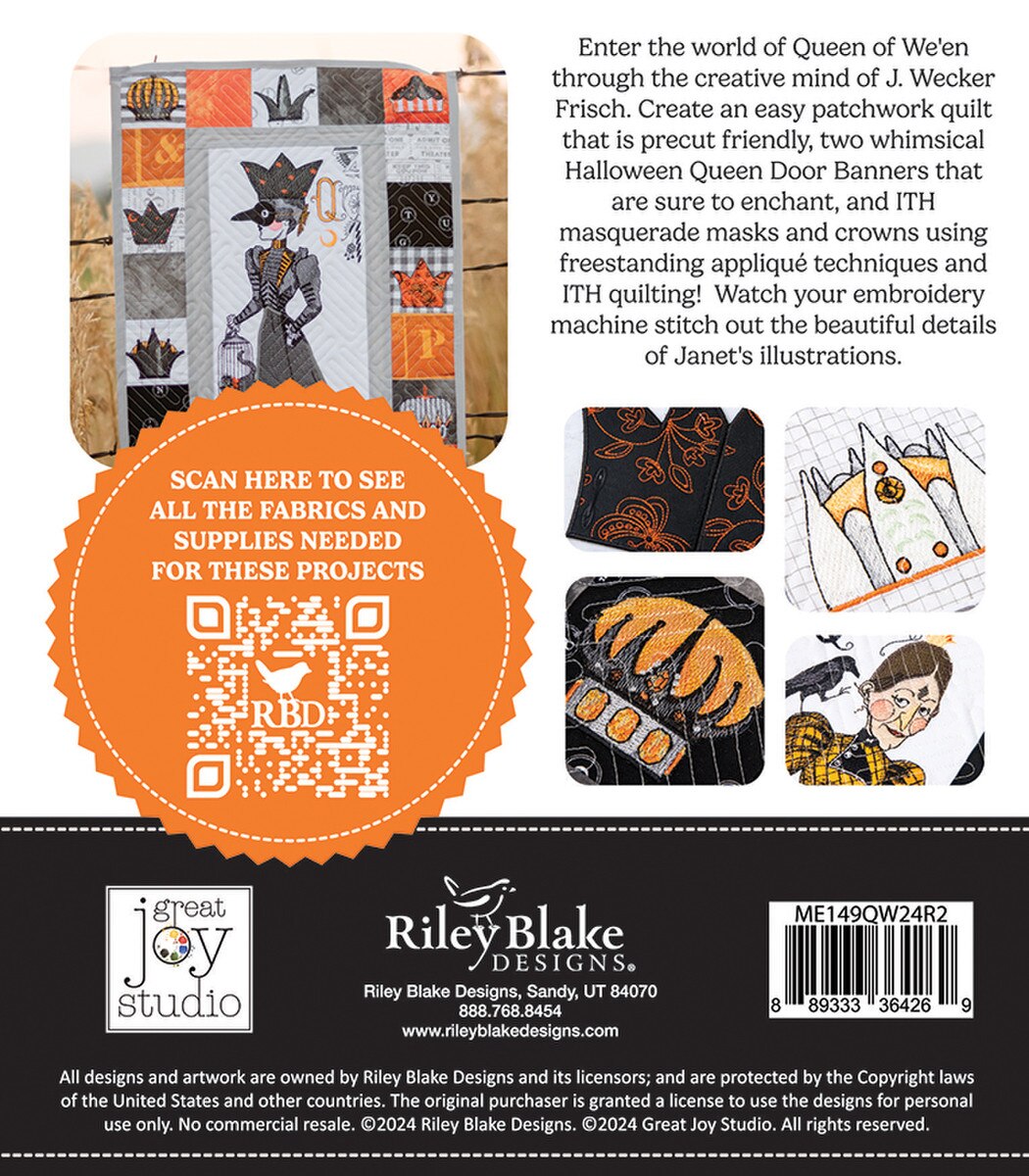 Riley Blake Designs Queen of We'en Machine Embroidery Projects USB ME149QW24R2