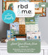 Embroidery kit packaging with various products and branding elements.
