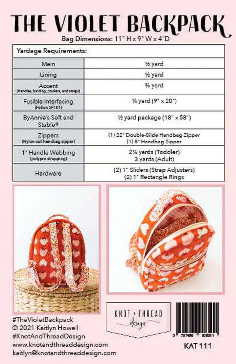 Riley Blake Knot and Thread Violet Backpack Pattern P234-VIOLETBACKPACK