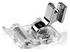 A silver metal sewing machine foot with a clear plastic guard, shown on a plain white background.