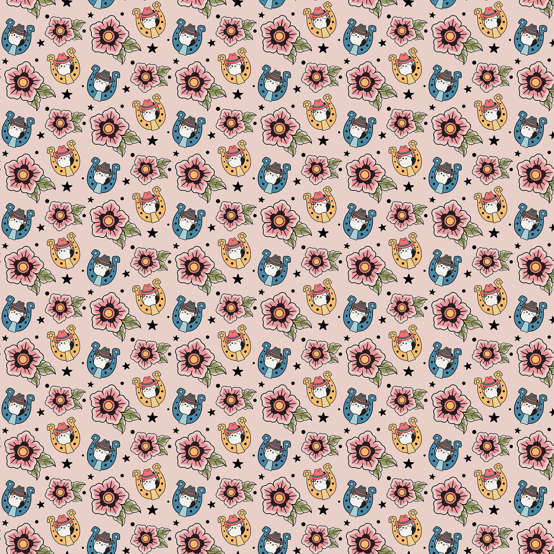 Fabric Northcott Light Pink Lucky Horseshoe Rodeo by the Quarter Yard SQ1050-21