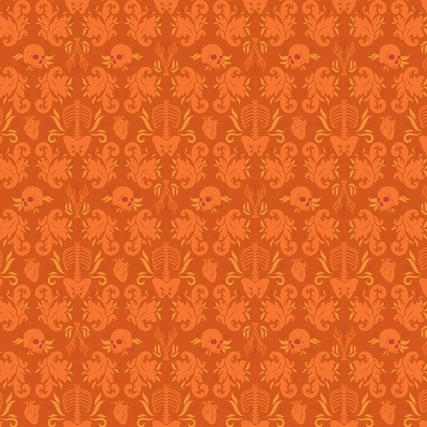 Fabric Dear Stella Hellfire Damask Fatale Redux by the Quarter Yard DCM3810-HELLFIRE