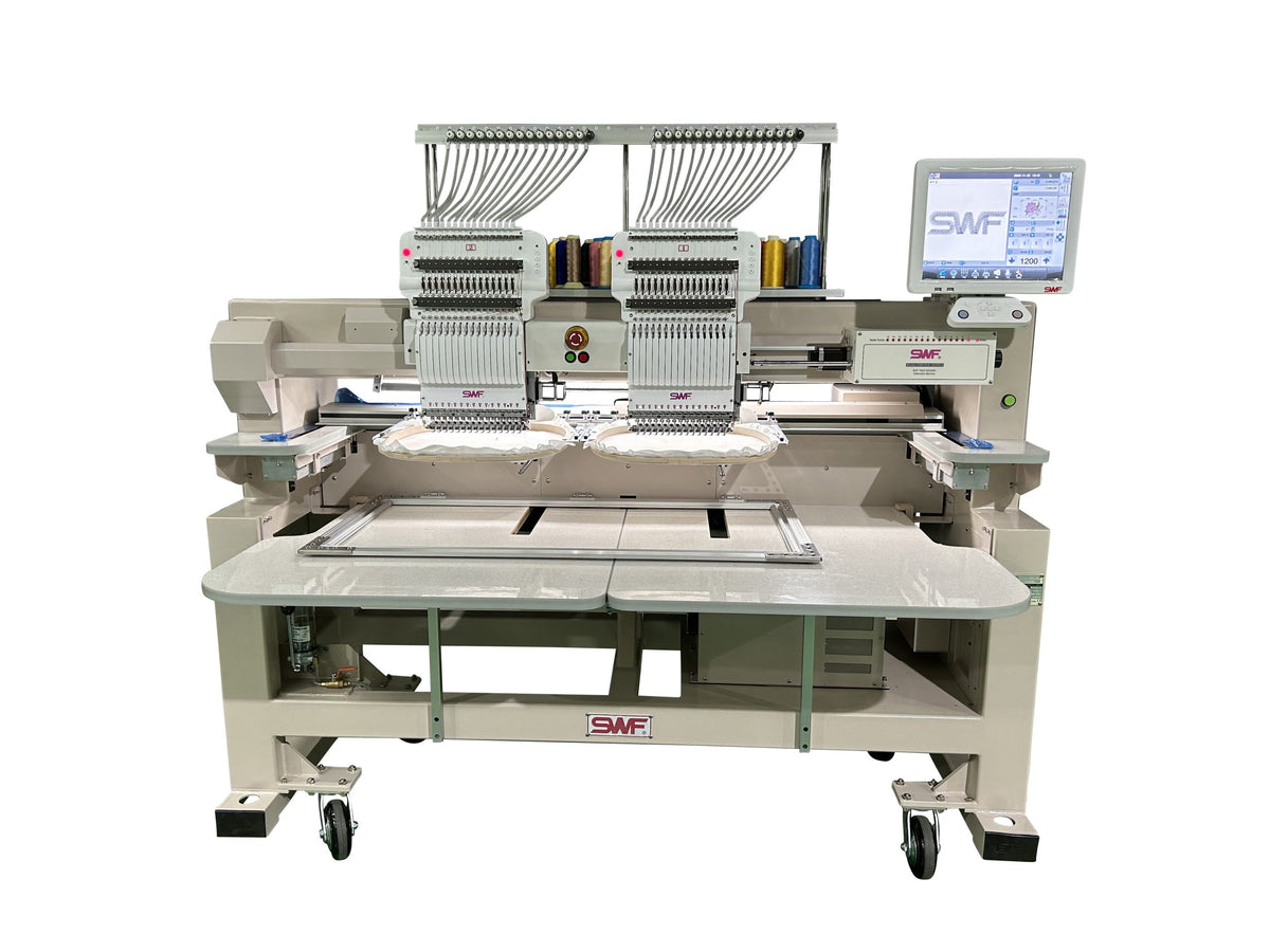 SWF KX-UK1502-45 15 Needle Two Head Wide Area Commercial Embroidery Ma ...
