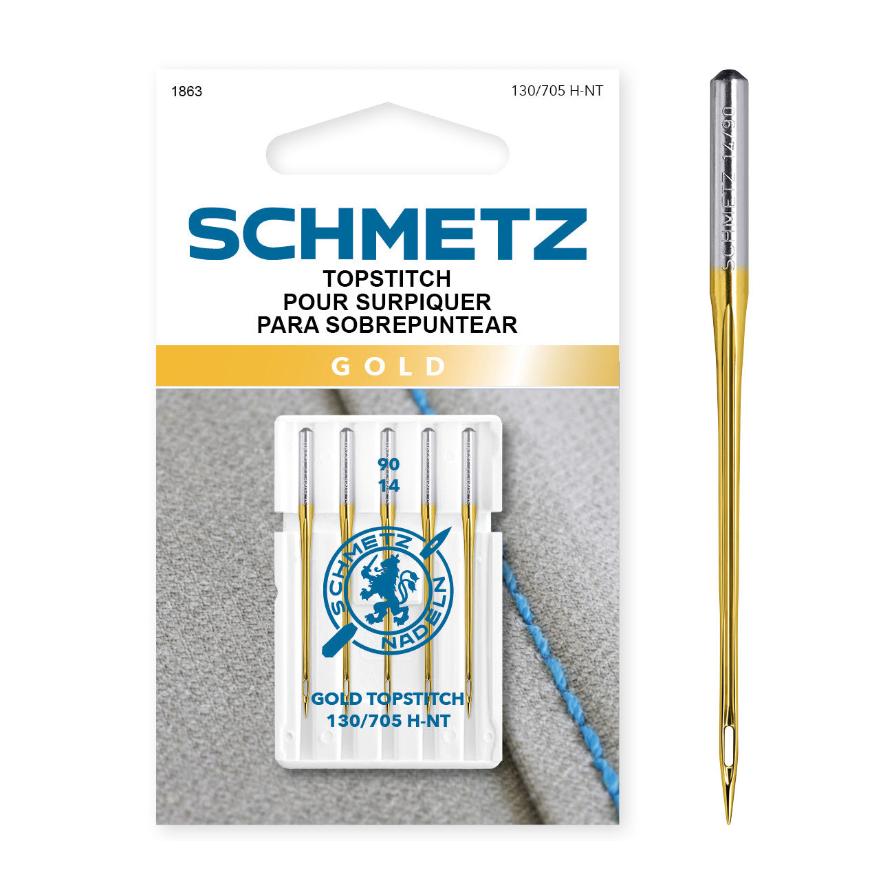 Schmetz 5pk Size 90/14 Gold TopStitch Machine Needles 1863 130/705H-NT
