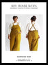 Sew House Seven sewing pattern cover with a person wearing mustard yellow bib overalls.