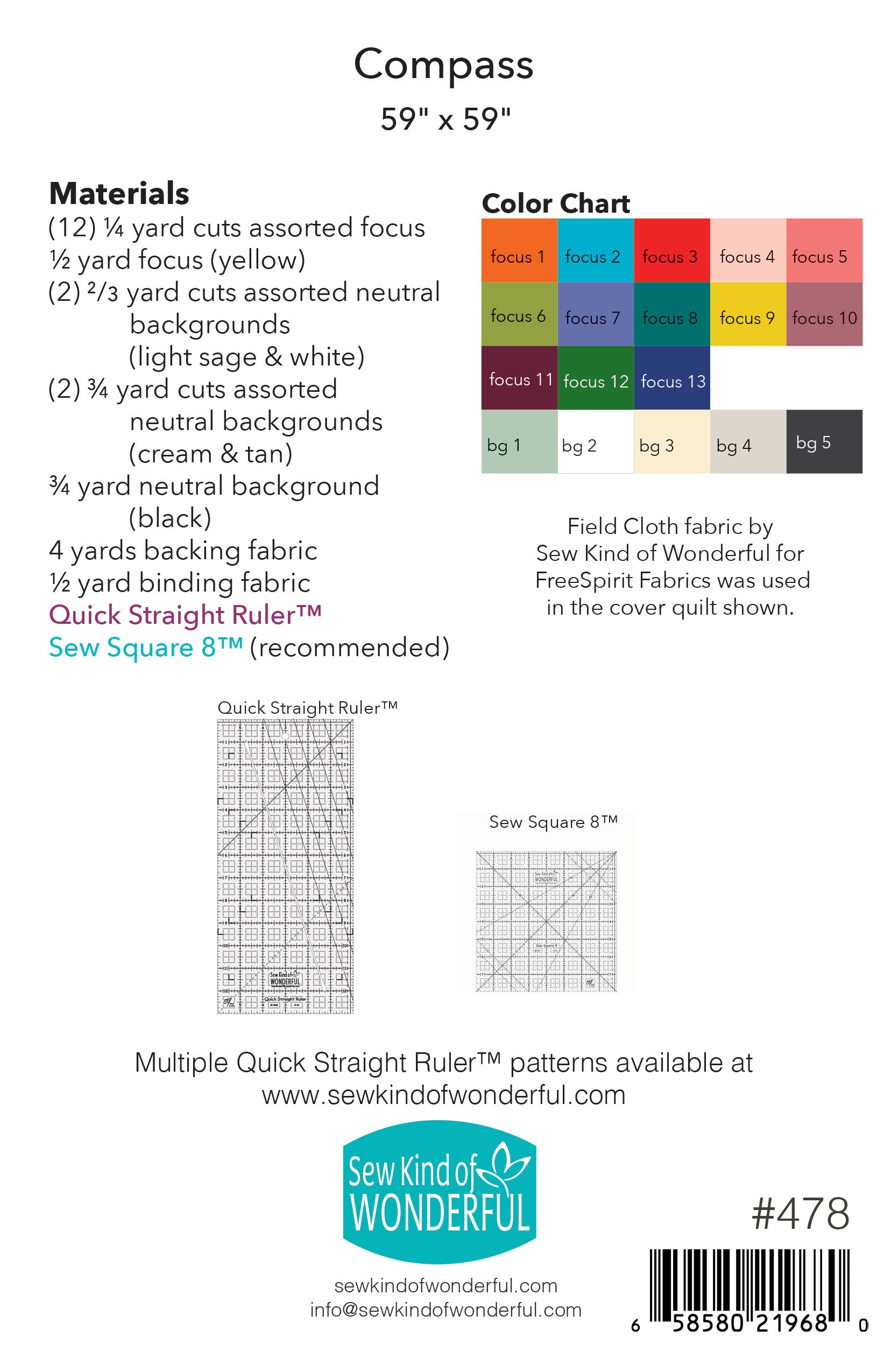 Sew Kind of Wonderful Compass Quick Straight Quilt Pattern SKW478