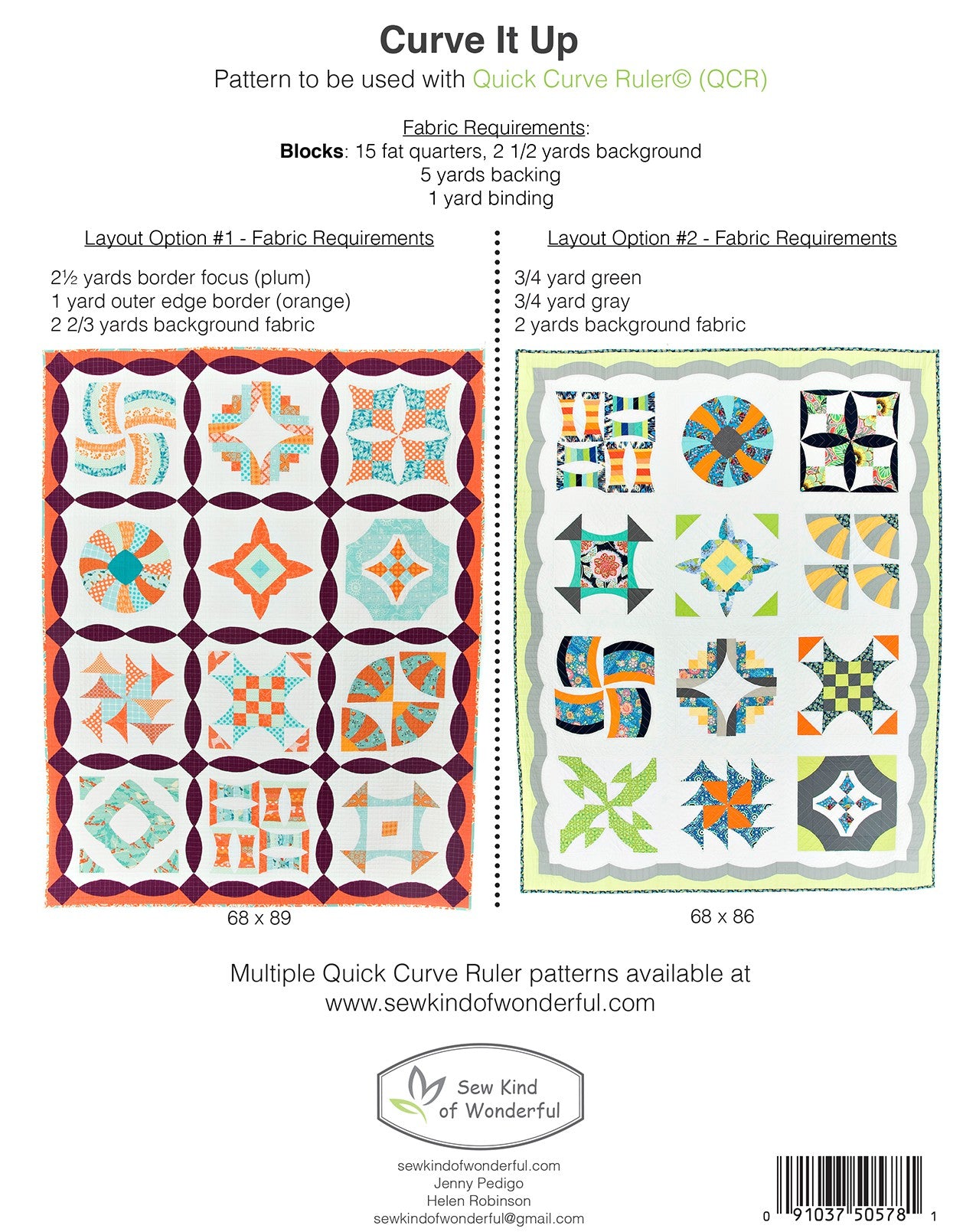 Sew Kind of Wonderful Curve It Up! QCR Quilt Pattern SKW408