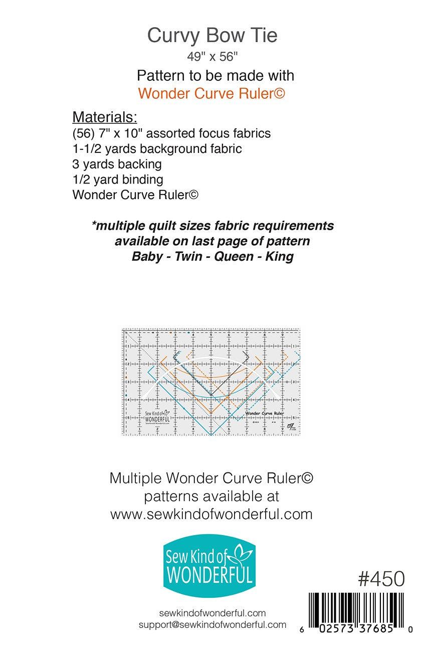 Sew Kind of Wonderful Curvy Bow Tie Wonder Curve Quilt Pattern SKW450