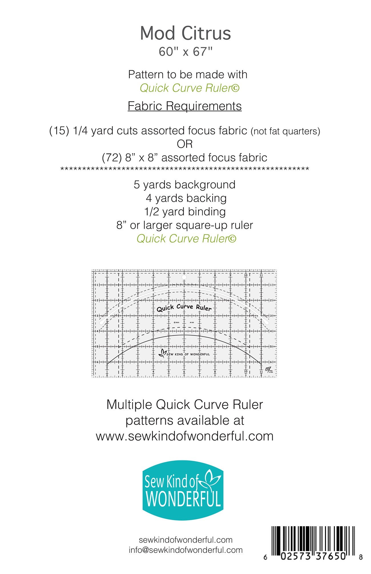 Sew Kind of Wonderful Mod Citrus QCR Quilt Pattern SKW421