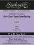 A product information card for Sewkey's Black Knit Stay Tape/Interfacings by Emma Seabrooke