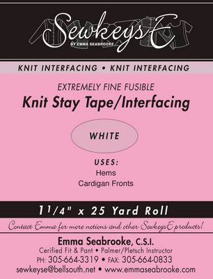 SewkeysE Extremely Fine White Fusible Knit Stay Tape 1.25"x25yd Roll KST1.25-WH