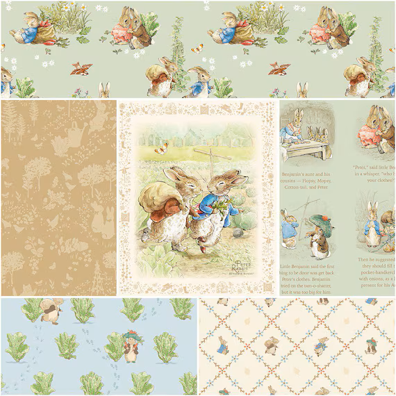 Shop the Peter Rabbit and Benjamin Bunny Fabric Collection licensed by Riley Blake Designs at World Weidner